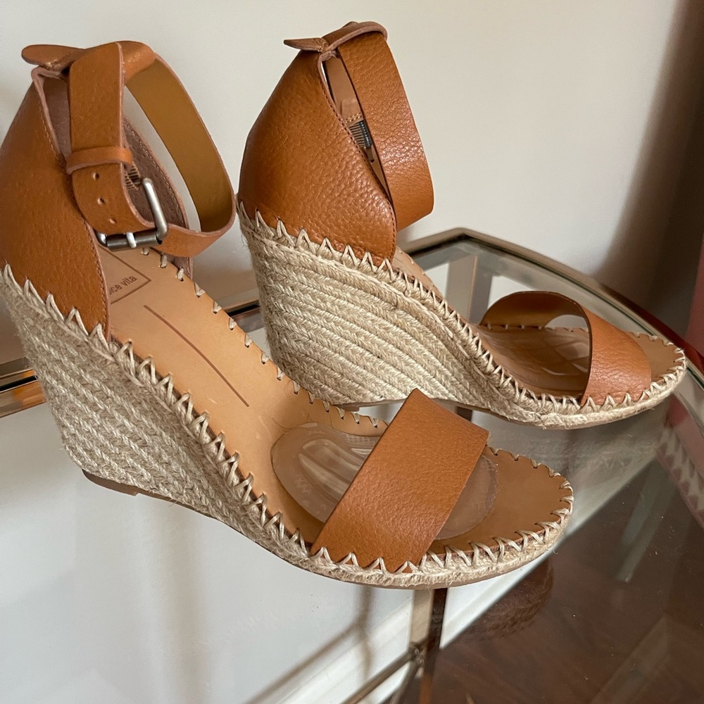 DOLCE VITA NOOR COGNAC ESPADRILLE WEDGE SANDALS SIZE 10